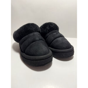 UGG TAZZLITA WOMENS SLIPPERS SIZE 6 BLACK SUEDE SHEARLING SHOES PLATFROM 113803K